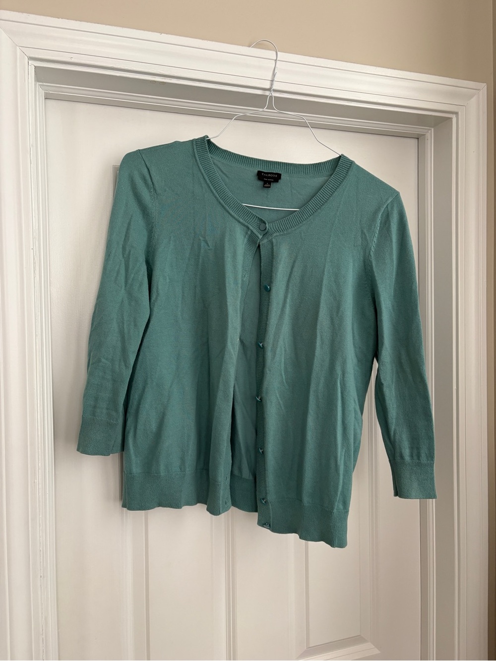 Talbots Quarter Sleeve Teal Cotton Cardigan Sweater Women’s Large